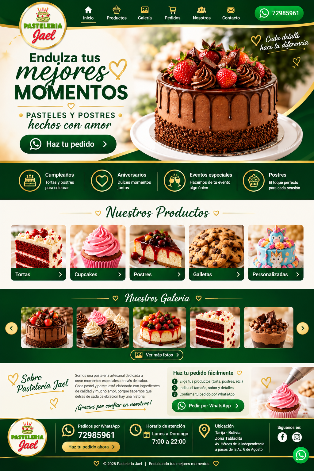 Pastelería Jael: Endulza tus mejores momentos. Pasteles y postres hechos con amor. Tarija, Bolivia.